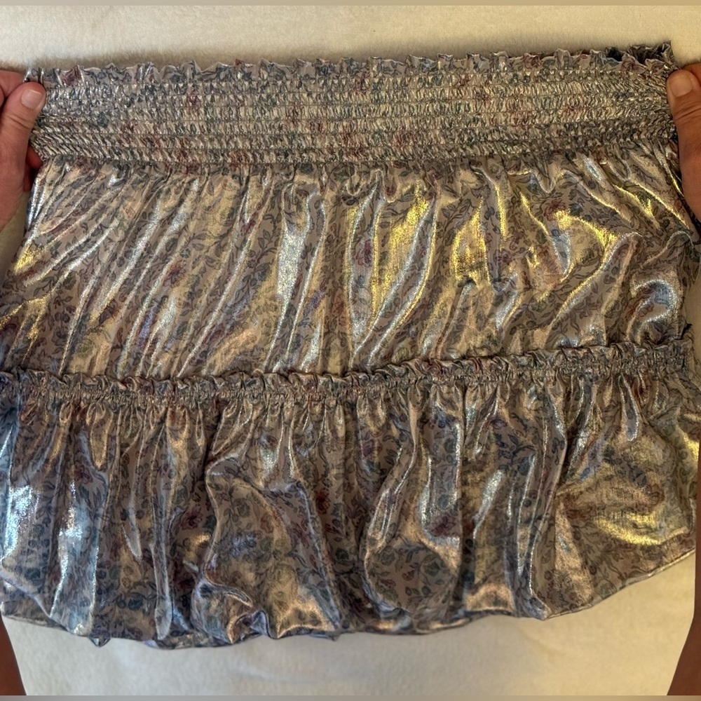 Free People “In A Bubble” Metallic Tiered Mini Skirt. EUC - - Picture 13 of 14